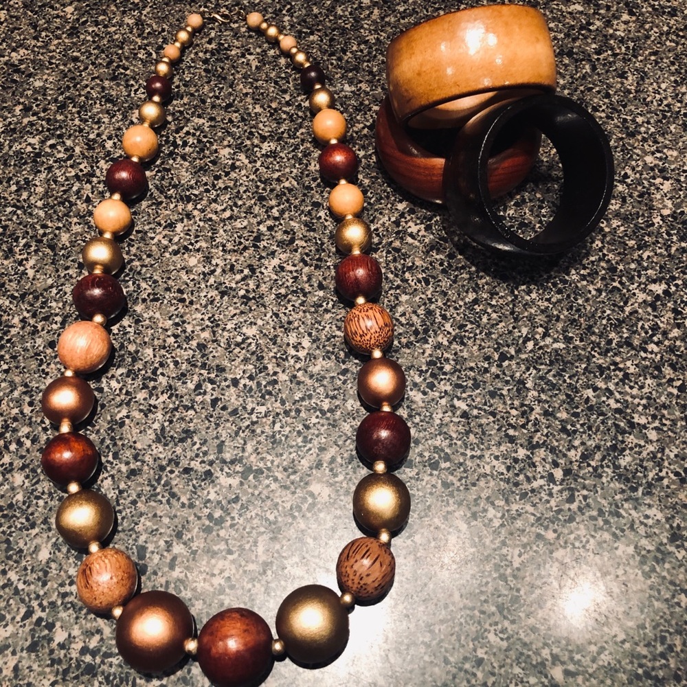 Chunky Wood Necklace and Bracelets